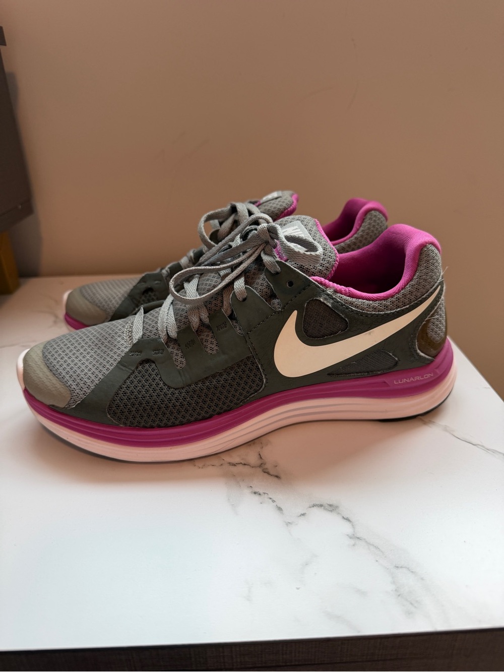 Nike Girls Gray and Pink Athletic Running Shoes